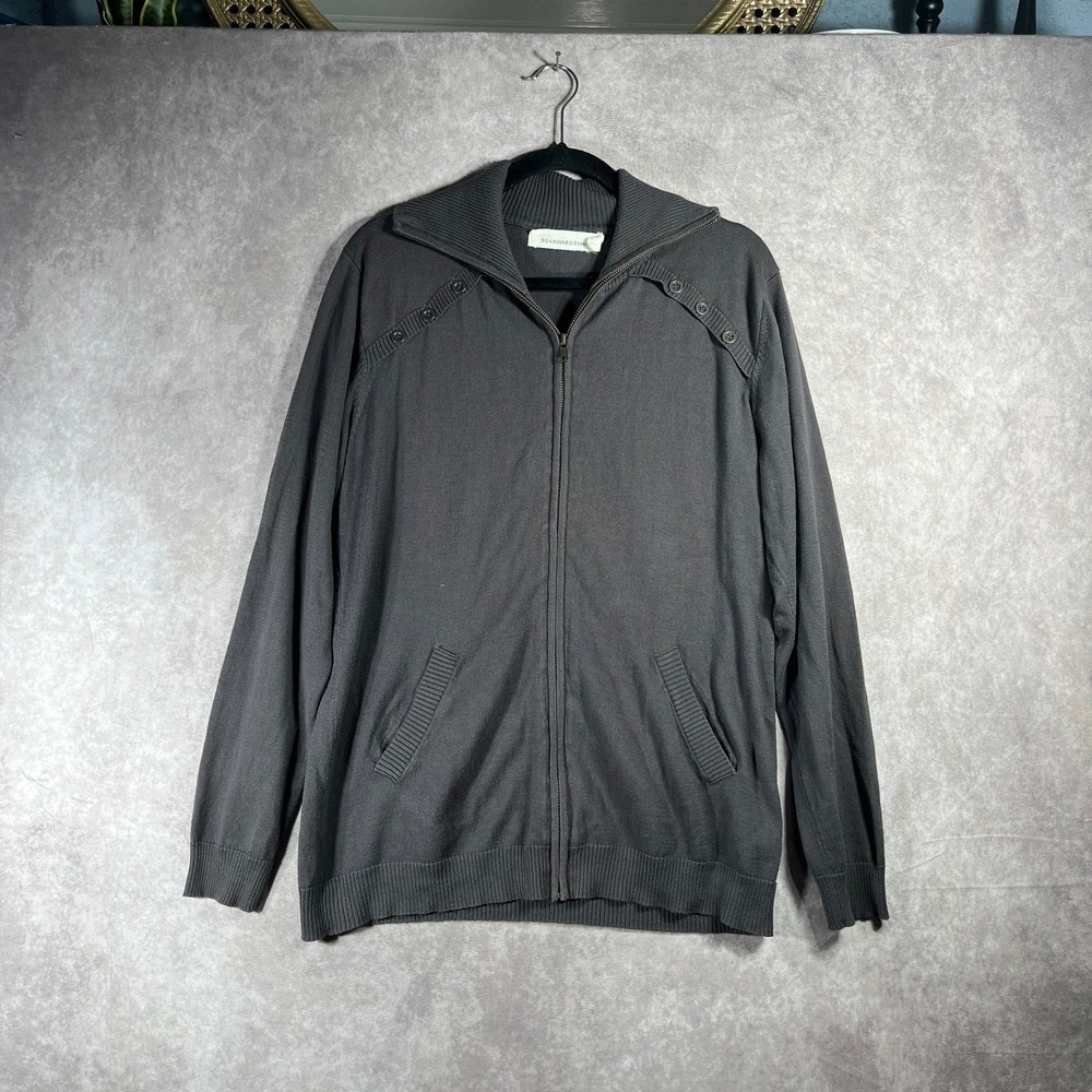 Standard Issue Cardigan Sweater Mens Large Gray Knit Full Zip Long Sleeve